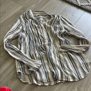Striped Cotton Button-Front Women's Top - Neutral Stripe
